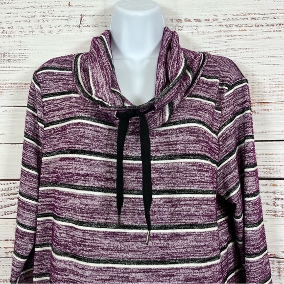 Market & Soruce Purple Striped Cowl Tie Neck Long Sleeve Dress - Picture 2 of 11